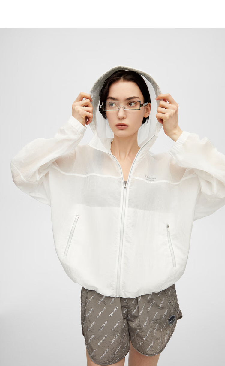 annakiki联名upf40波司登防晒衣女冰丝短款连帽防晒服女潮流外套b