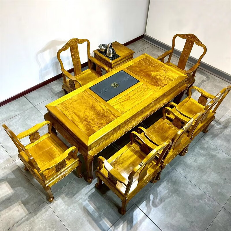 金丝楠木茶桌椅组合功夫茶台办公中式客厅会客茶桌多子多福泡茶桌知古