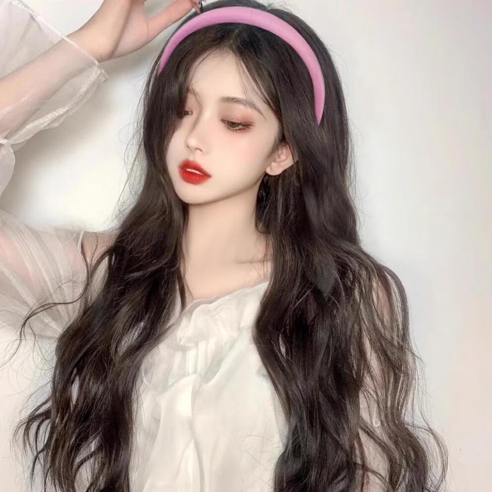 网红款八字刘海假发女长发蓬松修脸中分长卷发大波浪时尚全头套式自然
