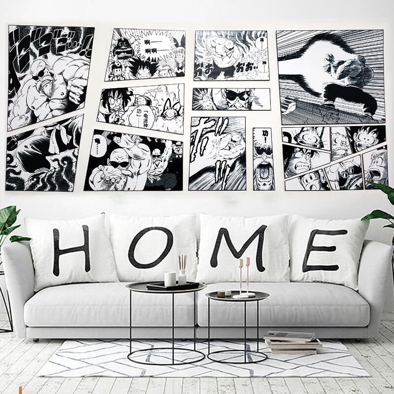 海贼王挂画海贼王黑白漫画背景墙装饰画动漫立体壁画七龙珠组合墙画