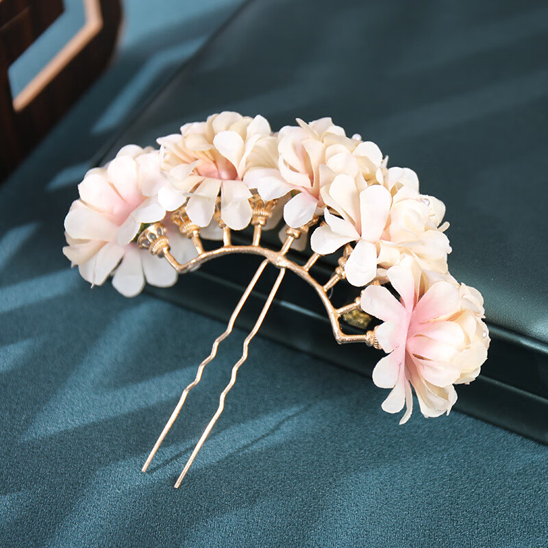 汉服绢花头饰古典九孔排簪仿花发饰森系发钗花朵排钗古风发簪gz2137