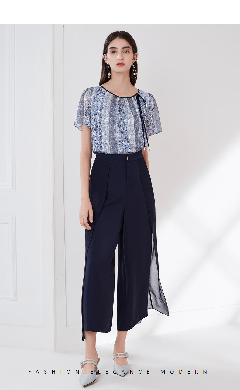 【商场同款】卡迪黛尔女装夏季新款通勤文艺圆领短袖宽松t恤 淡青紫色