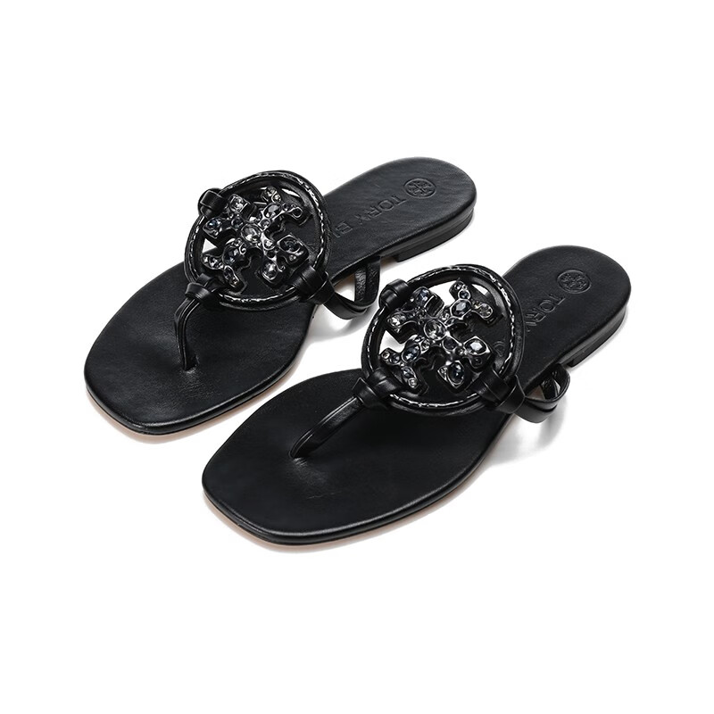 女鞋 托里·伯奇 tory burch 女士皮革双t logo平底拖鞋人字拖 85773