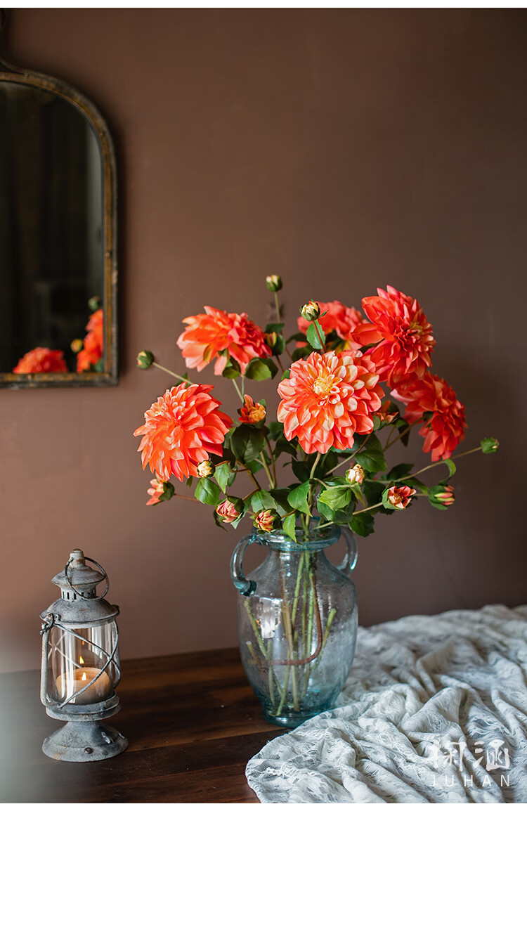 仿真花大丽花假花摆设北欧客厅茶几装饰花束插花摆件婚庆花艺黑紫高75