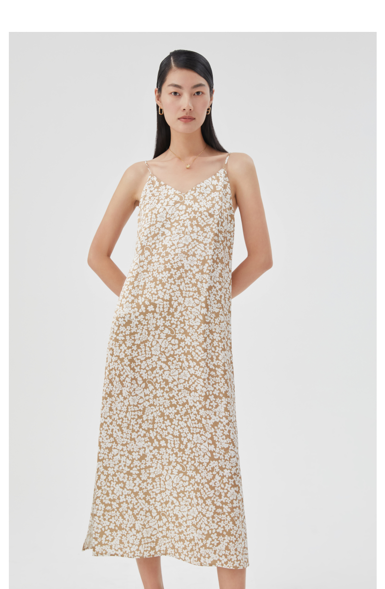 gloria歌莉娅2022年春季新品醋酸印花吊带连衣裙123c4k02006d杏底印花