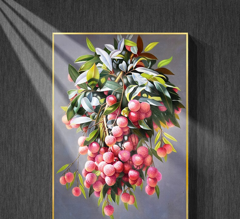 旭泽纯手绘油画定制荔枝新中式客厅装饰画玄关走廊挂画过道餐厅壁画