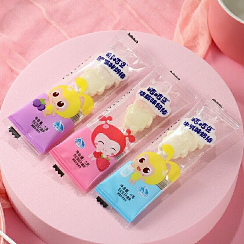 咭咭豆奶棒180克盒蔗糖奶片牛头棒卡通形状儿童食草莓味1盒30支