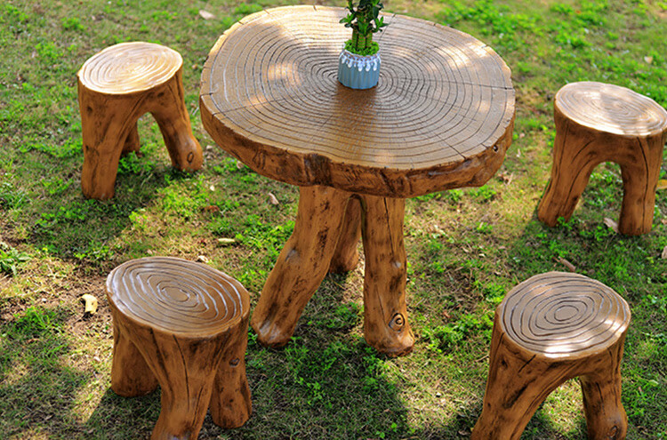树根户外桌椅庭院仿木室外桌凳花园阳台喝茶桌圆桌树皮