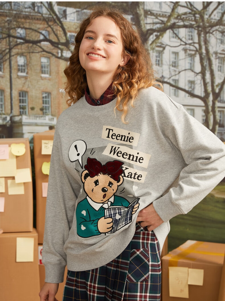 teenieweenie小熊圆领套头卫衣宽松bf韩版潮短款上衣设计感女秋冬ttma