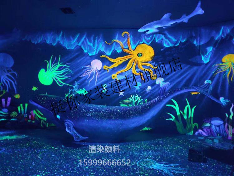 荧光壁画颜料墙绘防水夜光漆荧光漆彩绘涂料海洋馆紫光灯发光颜料玫