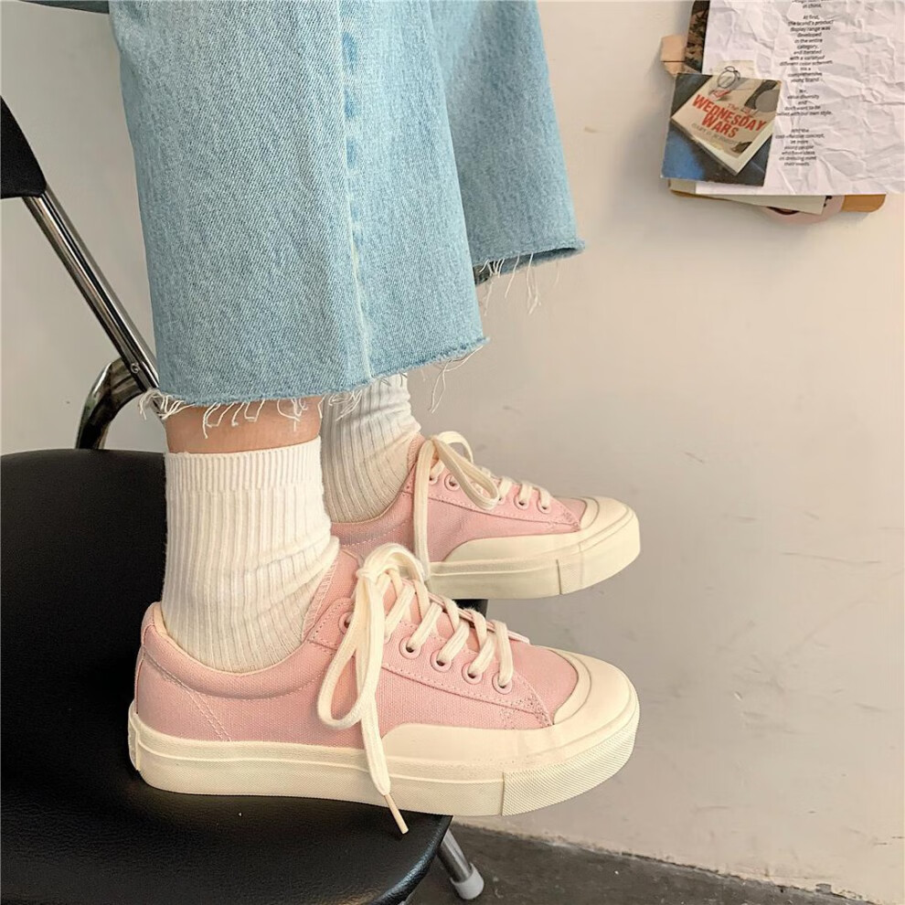 饼干鞋女秋季韩版板鞋ins潮百搭薄款街拍帆布鞋学生小白鞋天蓝35