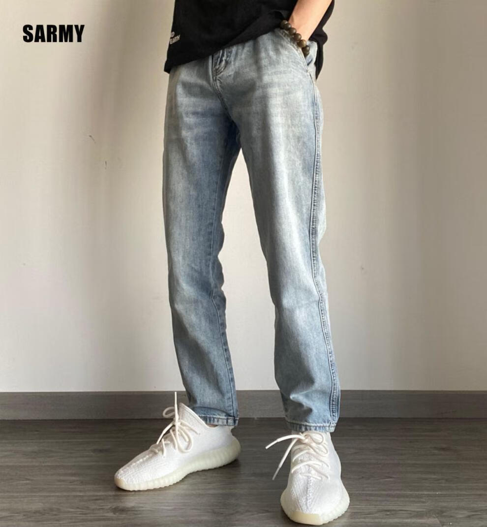 春夏yeezy搭配椰子新款浅色牛仔裤宽松潮流薄款鹿晗同款浅蓝色高质量