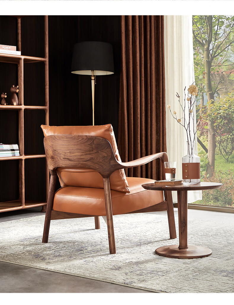 黑胡桃木沙发椅北欧全实木单人沙发扶手椅休闲椅现代简约单椅 定制