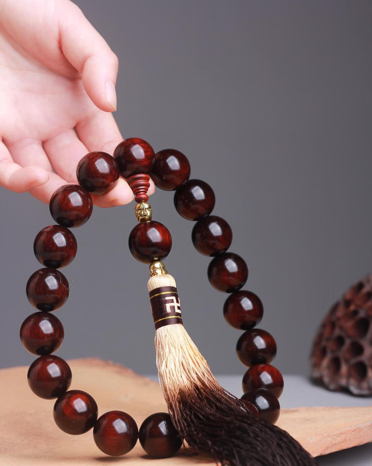 手持珠小叶紫檀念佛佛珠念珠车挂木珠男女款十八子转运珠手串桔皇 20m