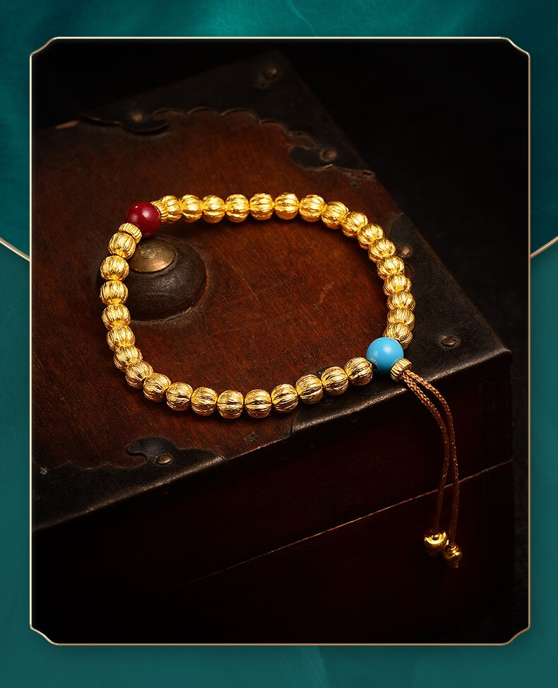 情人节礼物宫之瑄古法黄金手链足金999南瓜金珠手串xya1326工费960y