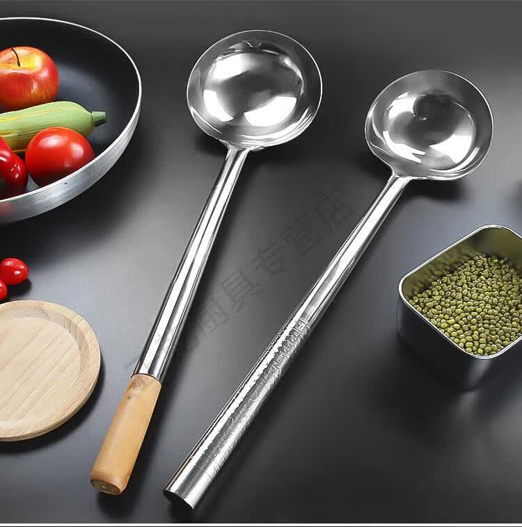 臣埠商用不锈钢炒勺木柄炒菜勺汤壳大排档厨师汤壳炒菜勺子厨房炒菜勺