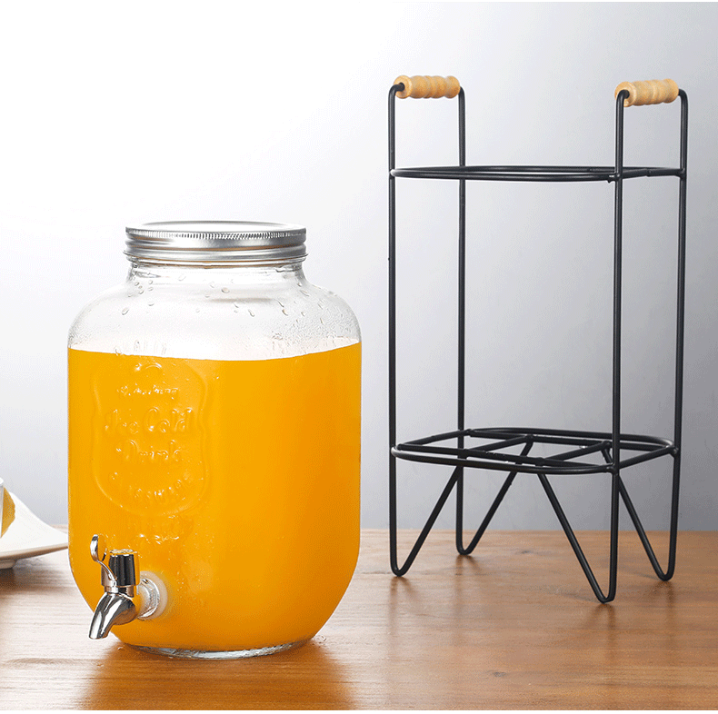 何鸿鹏达加厚无铅玻璃家用果汁罐饮料桶带龙头酵素玻璃自助餐厅饮料机