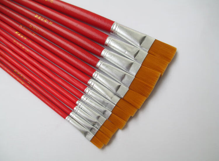 麒柠油画笔排笔 红色杆尼龙水粉水彩笔原木丙烯画笔颜料笔涂鸦画刷 30