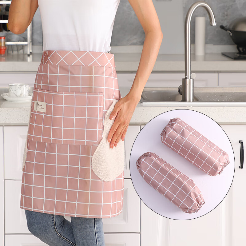 阁版半身围裙短围裙 防水防油方格可爱家用厨房做饭半截小围腰棉布