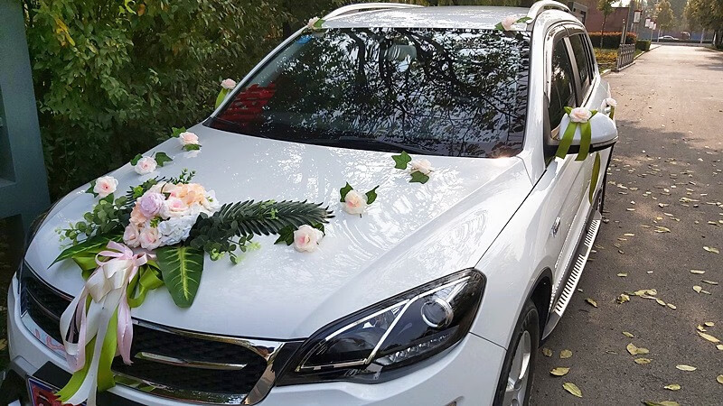 翌玉庭 婚車裝飾車頭套裝車頭花主婚車結婚花車中式森系裝飾車隊拉花