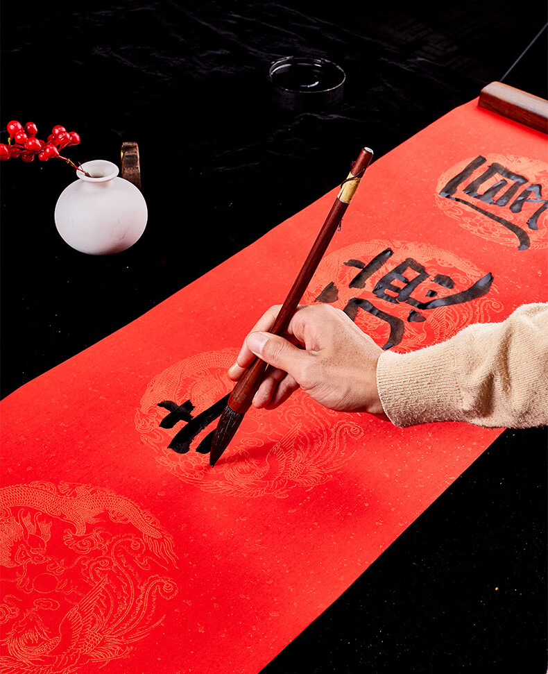 纸半生熟双层加厚空白手写毛笔书法作品大红春节洒金七言百米大张空白