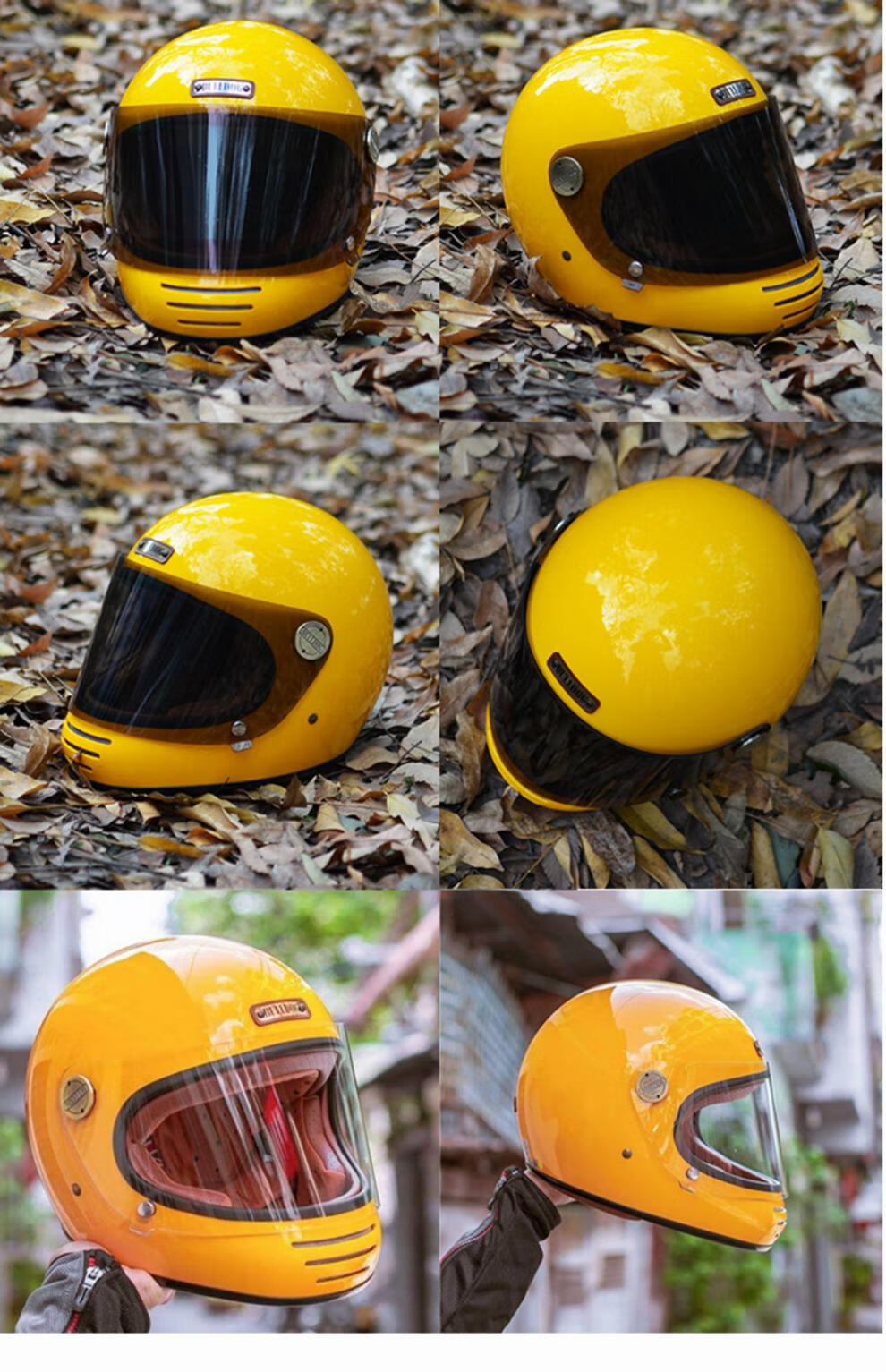 踏板摩托车头盔男半盔碳纤维bulldog复古全盔机车安全帽女咖啡全盔