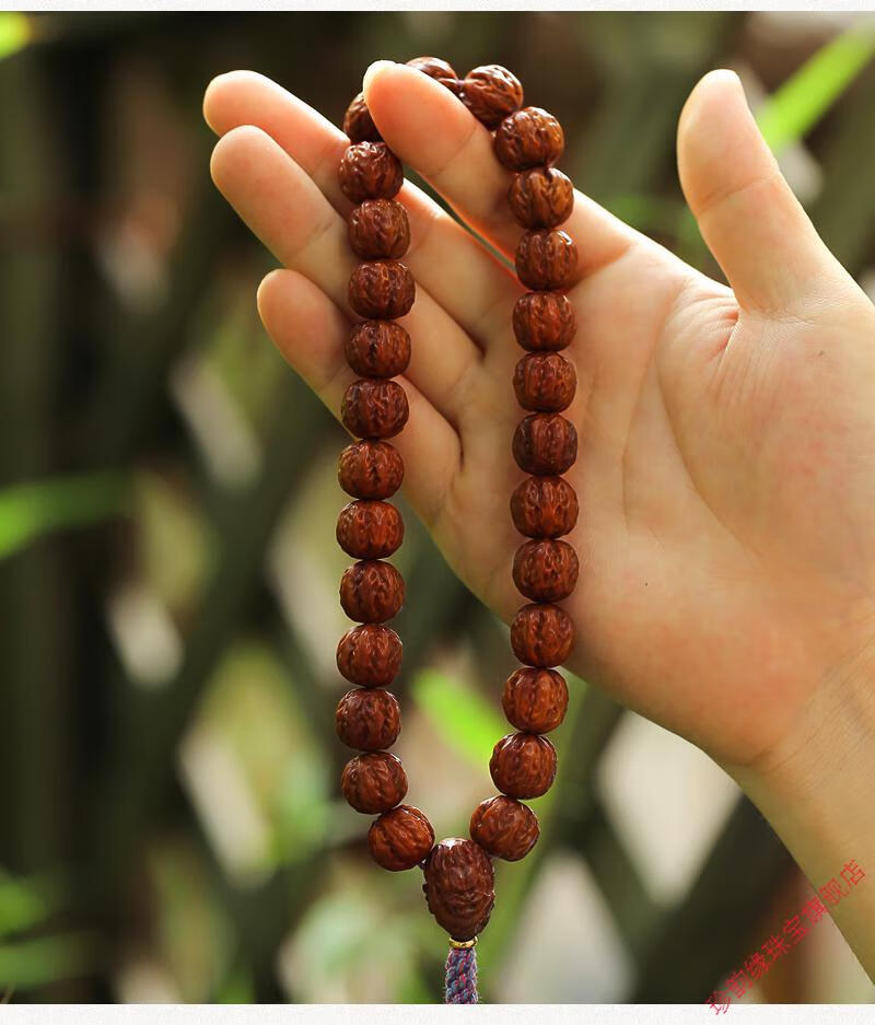 紫金鼠手串雕刻京八棱小核桃三眼菩提子佛珠实心单圈手持男女文玩