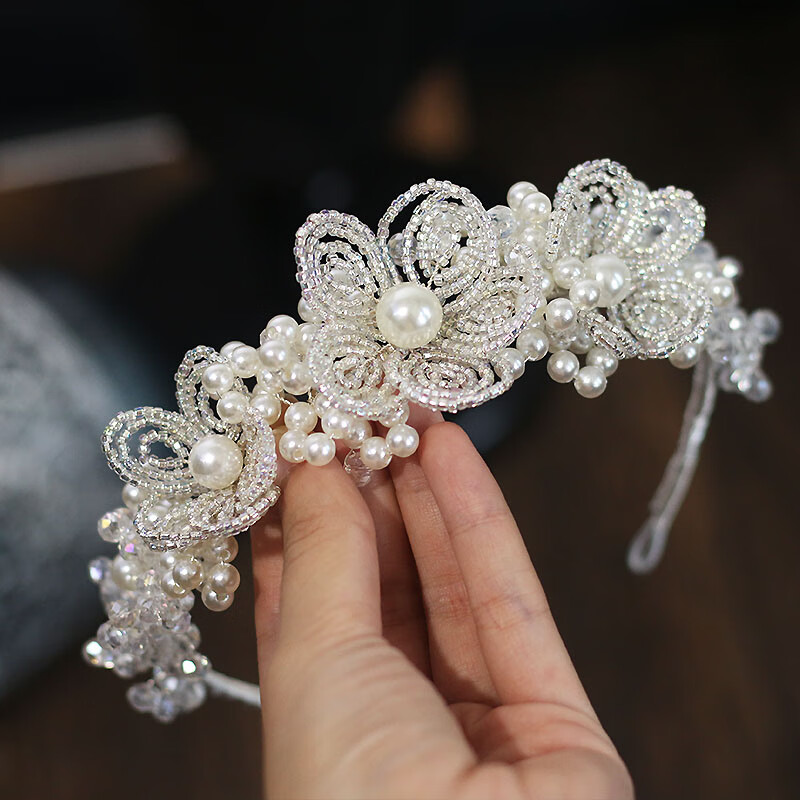 水晶发箍公主花朵头饰珍珠皇冠表演出主持走秀发饰女发箍一支礼盒装