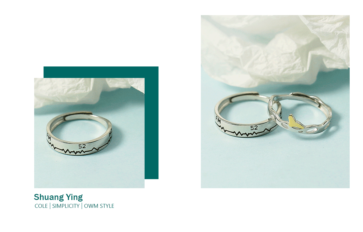 mengkou 52赫兹鲸鱼情侣戒指s925银原创设计礼物简约学生男女开口可