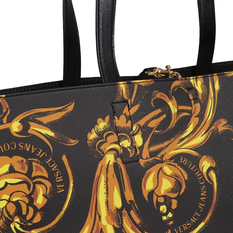 versace范思哲托特包女士聚氨酯黄色巴洛克印花单肩手提包大号子母包