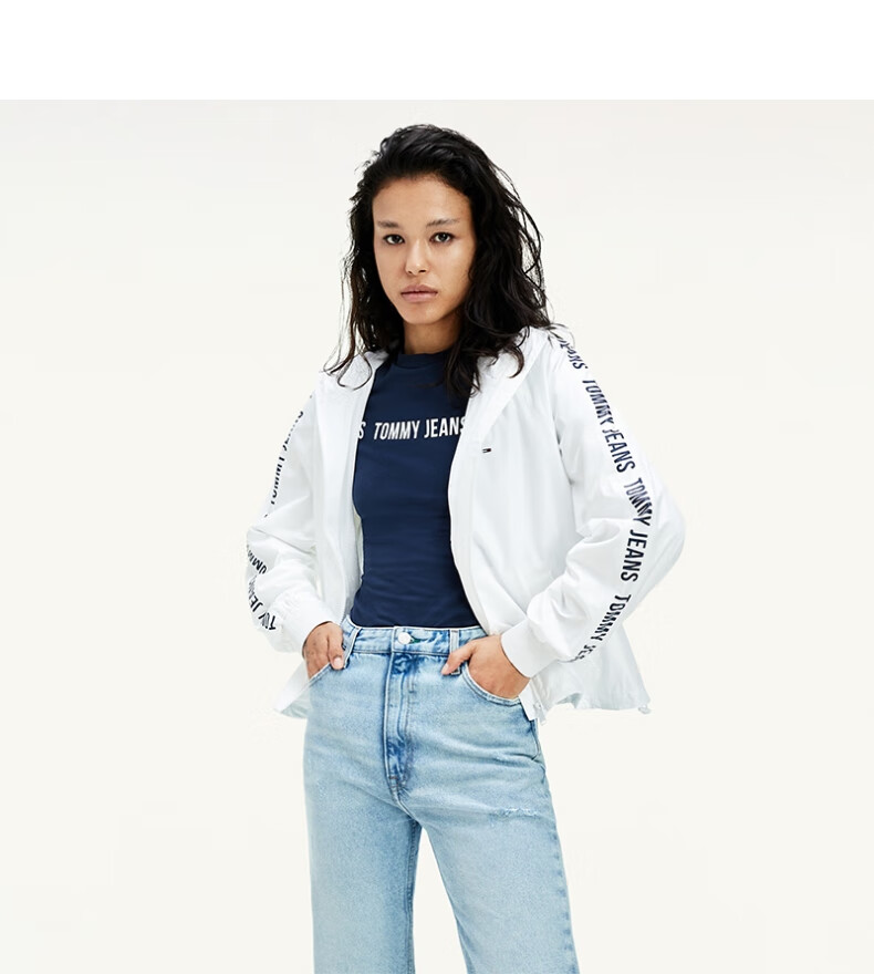 tommy春秋女装街潮个性袖边织带宽松开襟单夹克外套09929白色ybrs推荐