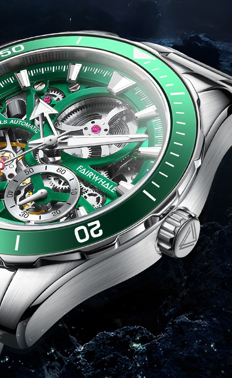 马克华菲(fairwhale) 马克华菲手表男2022新款水鬼绿全自动防水机械
