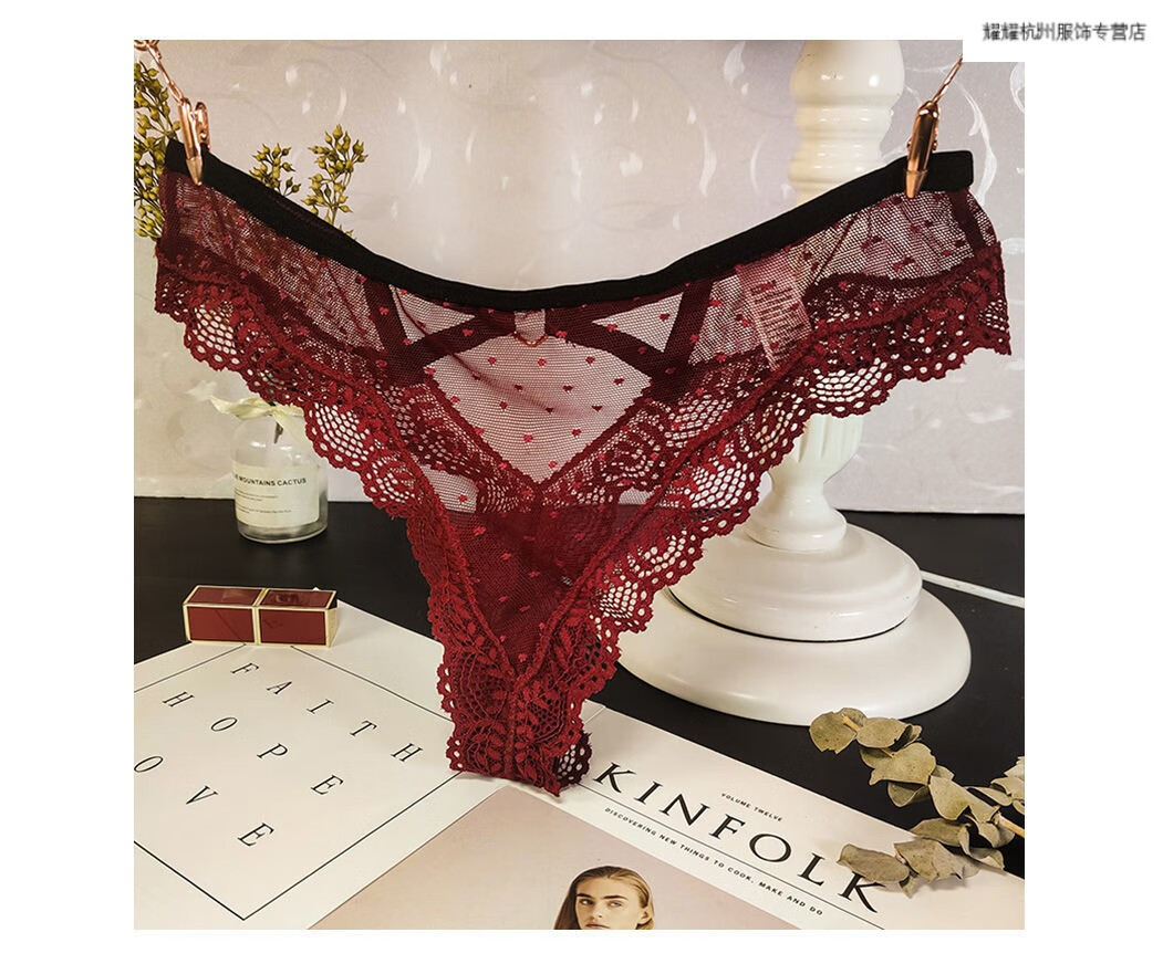 浪莎官方新品蕾丝丁字裤女超全透明女士丁内裤性感无痕裤头情趣极度