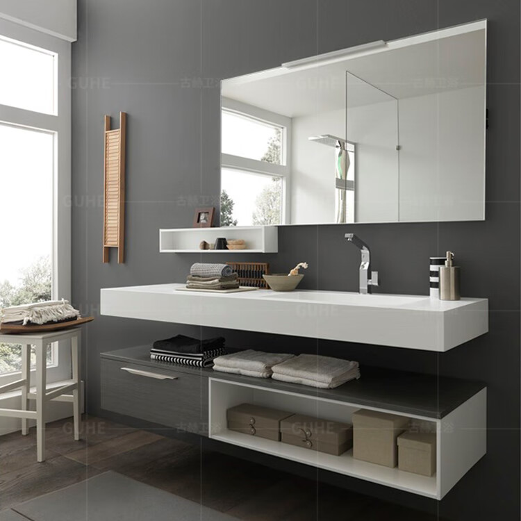 隐形下水一体盆洗脸盆洗手盆挂墙式卫浴柜洗漱台洗脸池台下盆定制 1米