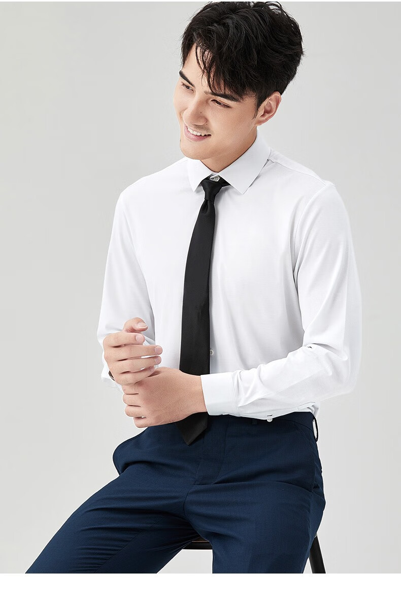 布彦高档男士运动衬衫青年长袖衬衣弹力免烫商务休闲易打理 82167青