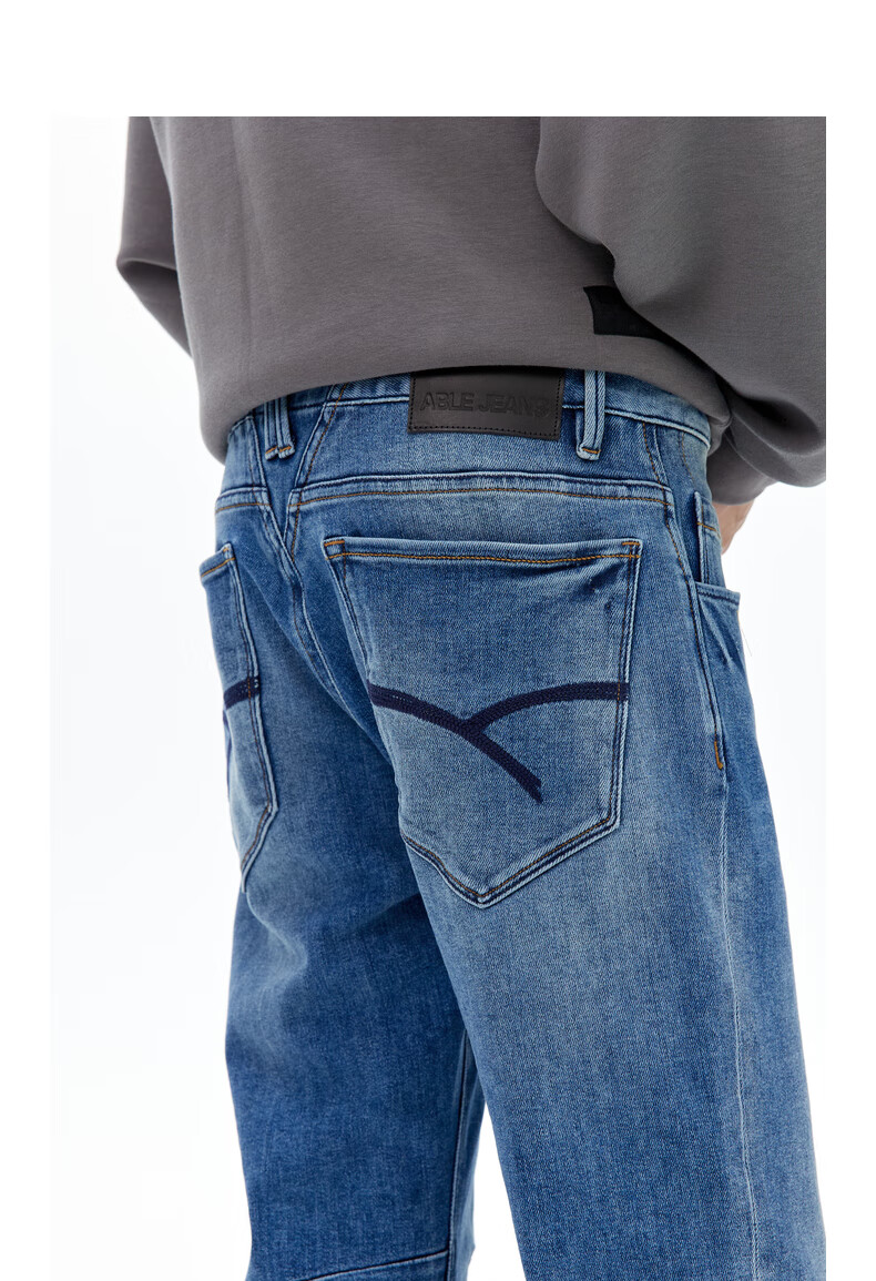 ablejeans2021冬季新款复古立体大v牛仔裤男801358水洗古靛蓝3232
