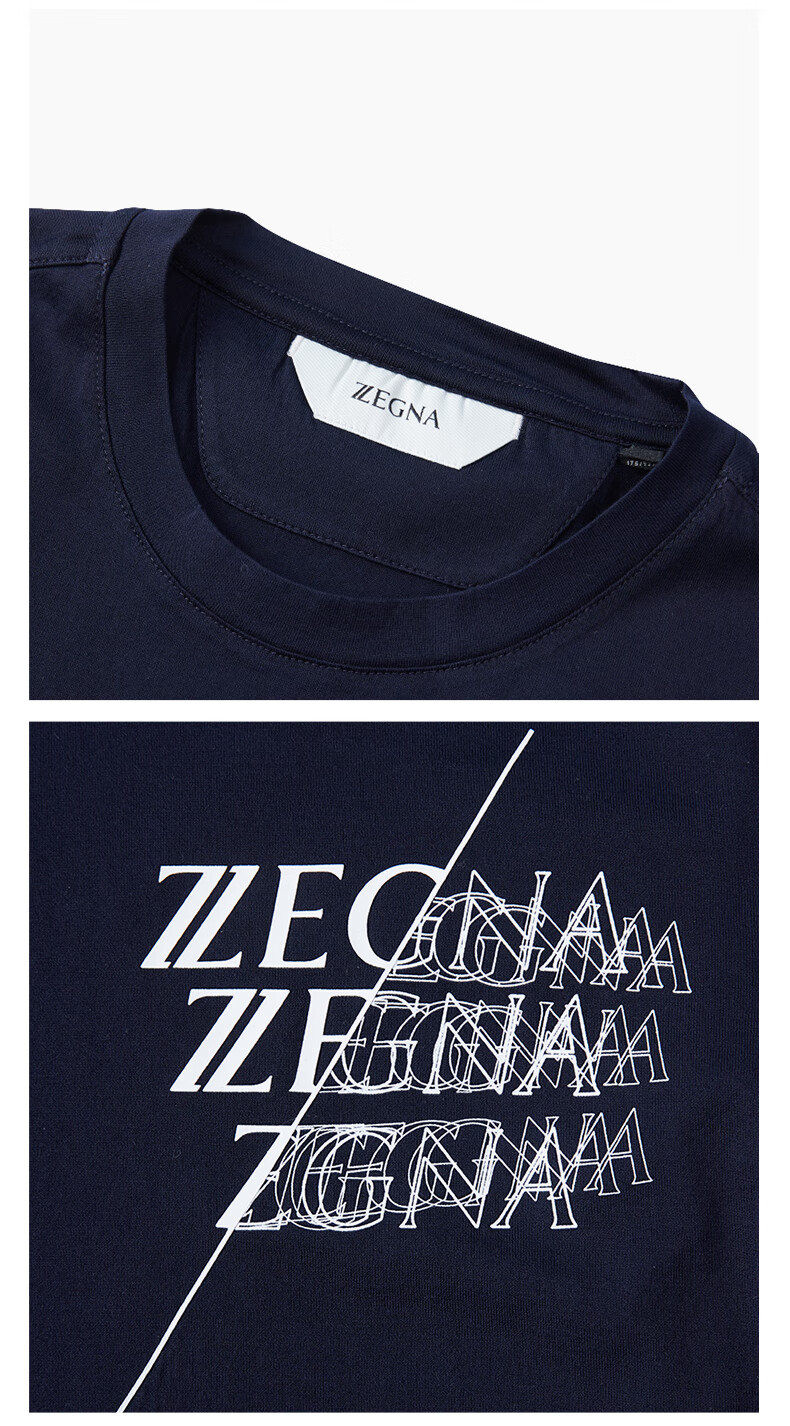 情人节礼物zegna杰尼亚男士新款logo涂鸦字短袖t恤海军蓝vy372zz630i6