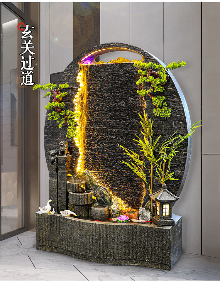 甲门jiamen轻奢高端招才装饰玄关办公室水幕墙流水摆件喷泉鱼池客厅