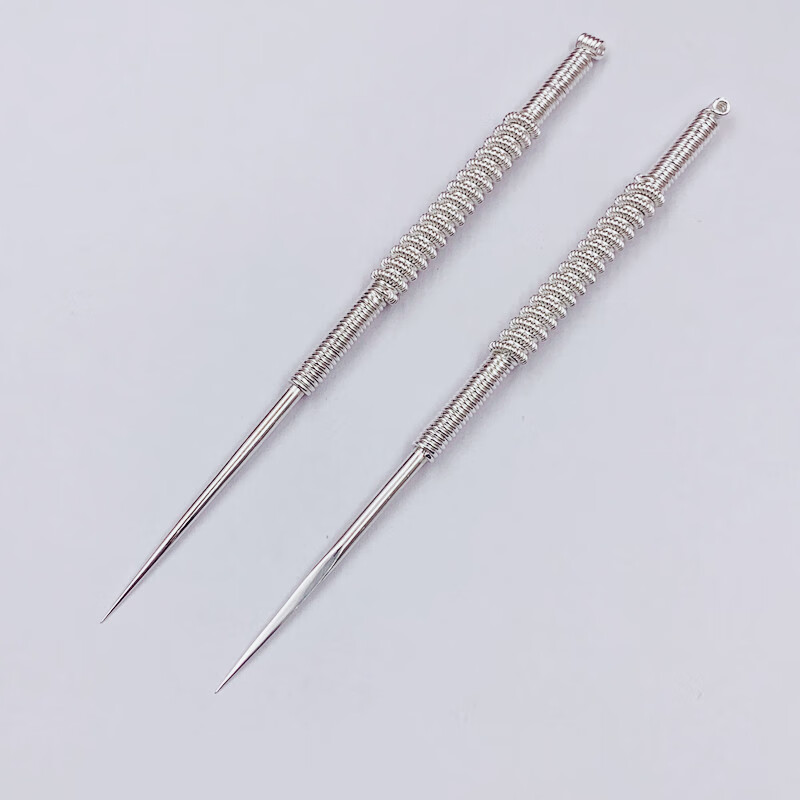 足银999纯银盘龙柄三棱针家用挑刺水泡三菱针拔罐放血圆棱银针 加硬