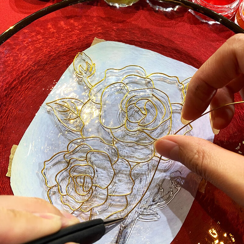 景韵阁 掐丝珐琅 摆件 炫彩玫瑰玻璃盘 非遗手工艺礼品 15cm玫瑰玻璃