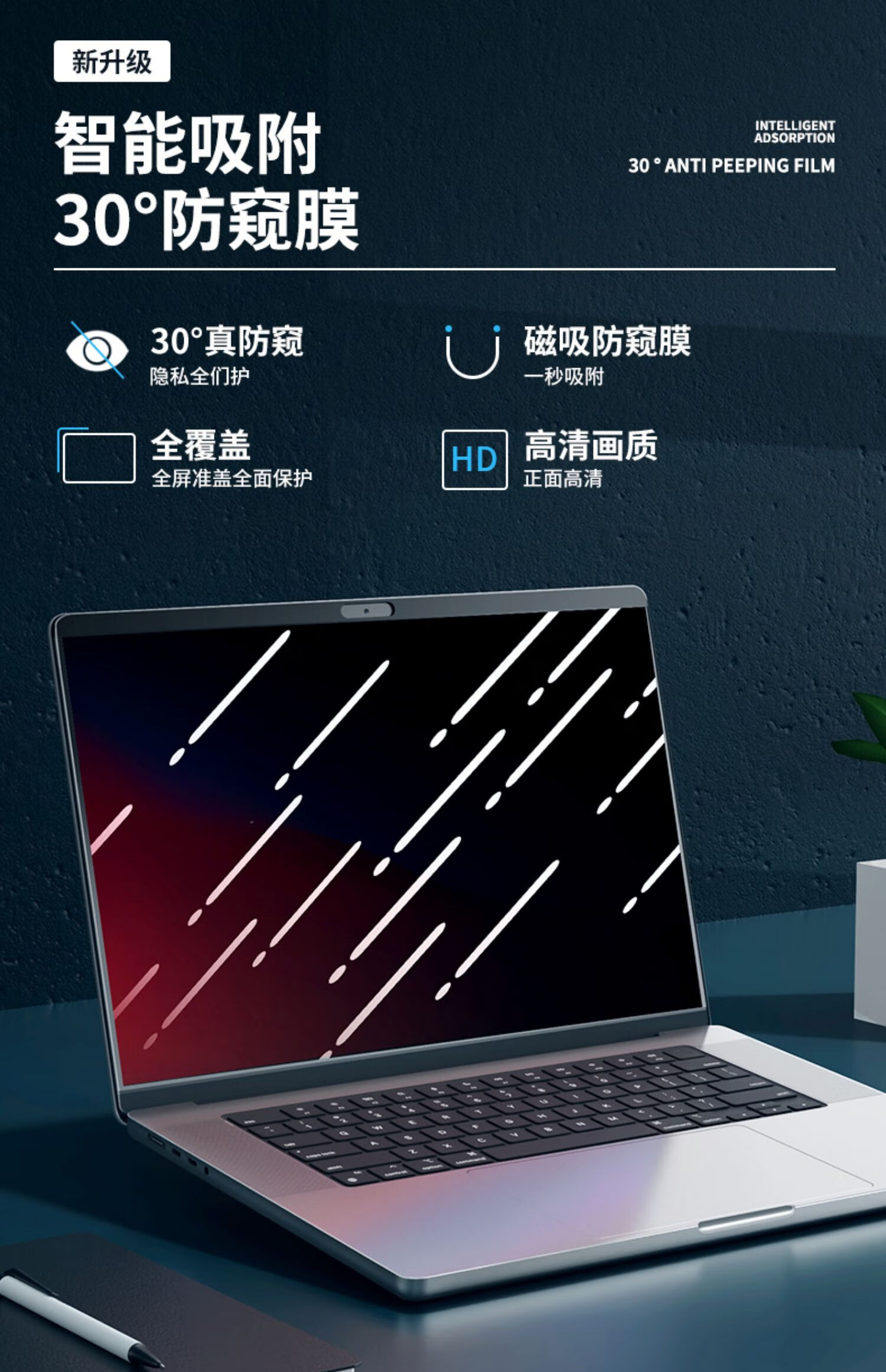 苹果电脑笔记本防窥膜macbookpro屏幕膜air133吋mac磁吸防防2020新款