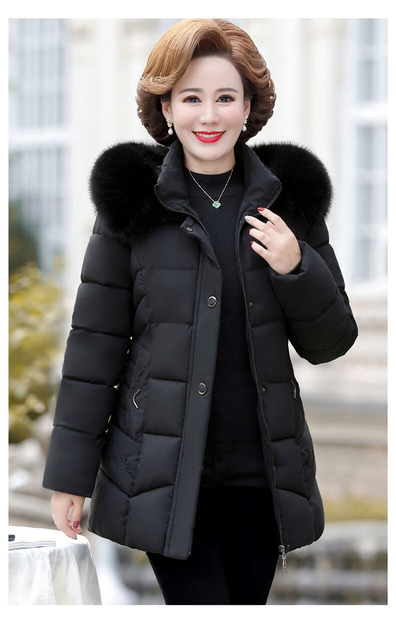 南极人中老年妈妈穿的羽绒服女中长款21年冬季新款宽松加厚外套女士