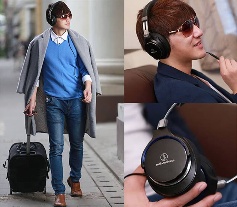 audiotechnica铁三角athmsr7便携hifi头戴式耳机陌生人妻线控黑色标配
