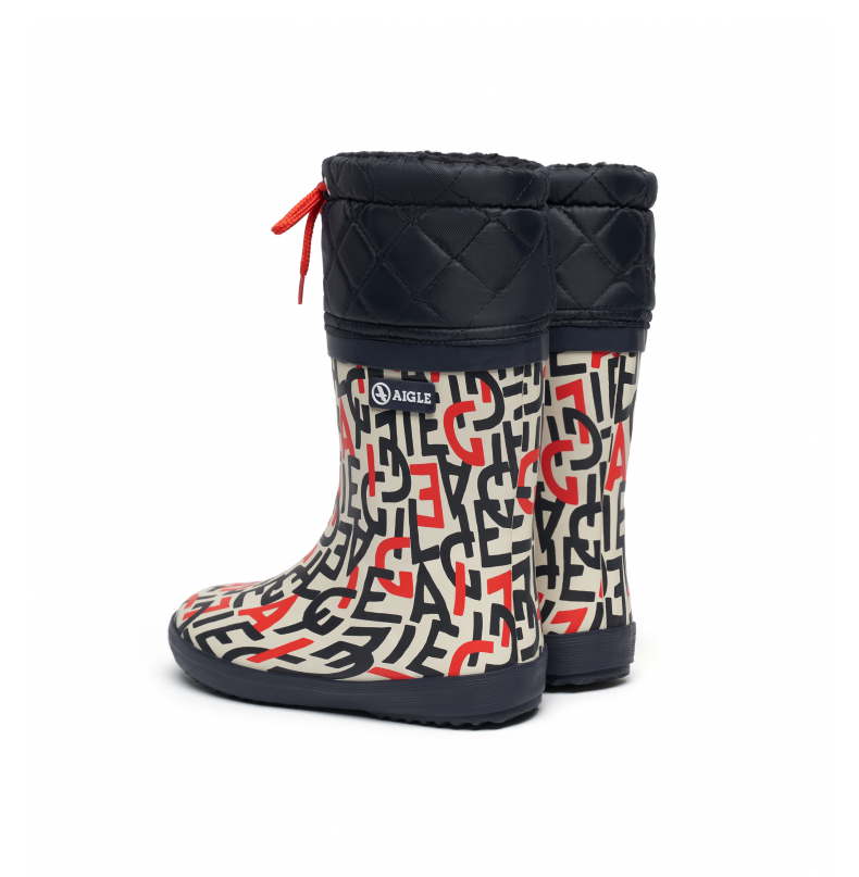 aigle艾高2021年秋冬gibouleeprint儿童时尚休闲加毛保暖靴雨靴字母