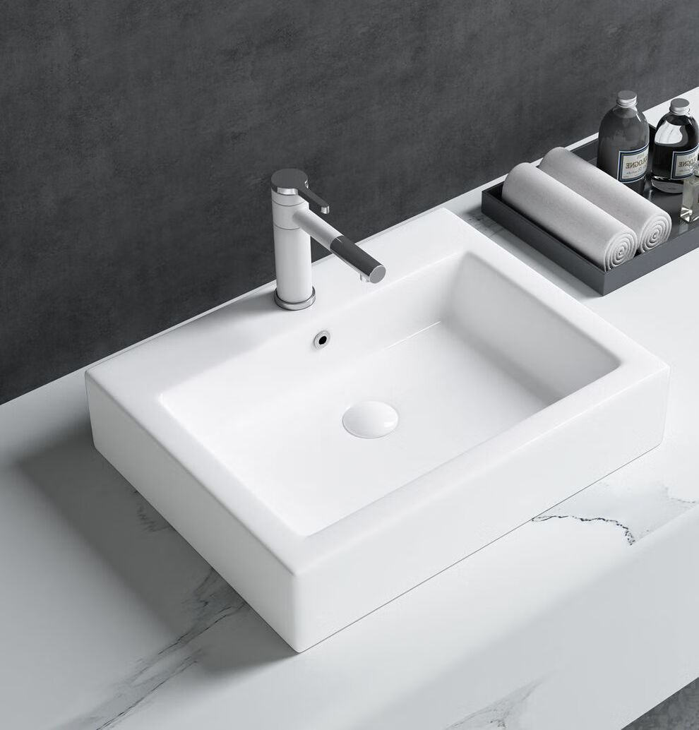 sanmom卫浴长方形台上盆陶瓷洗脸盆卫生间洗面盆阳台洗手盆中式洗漱池