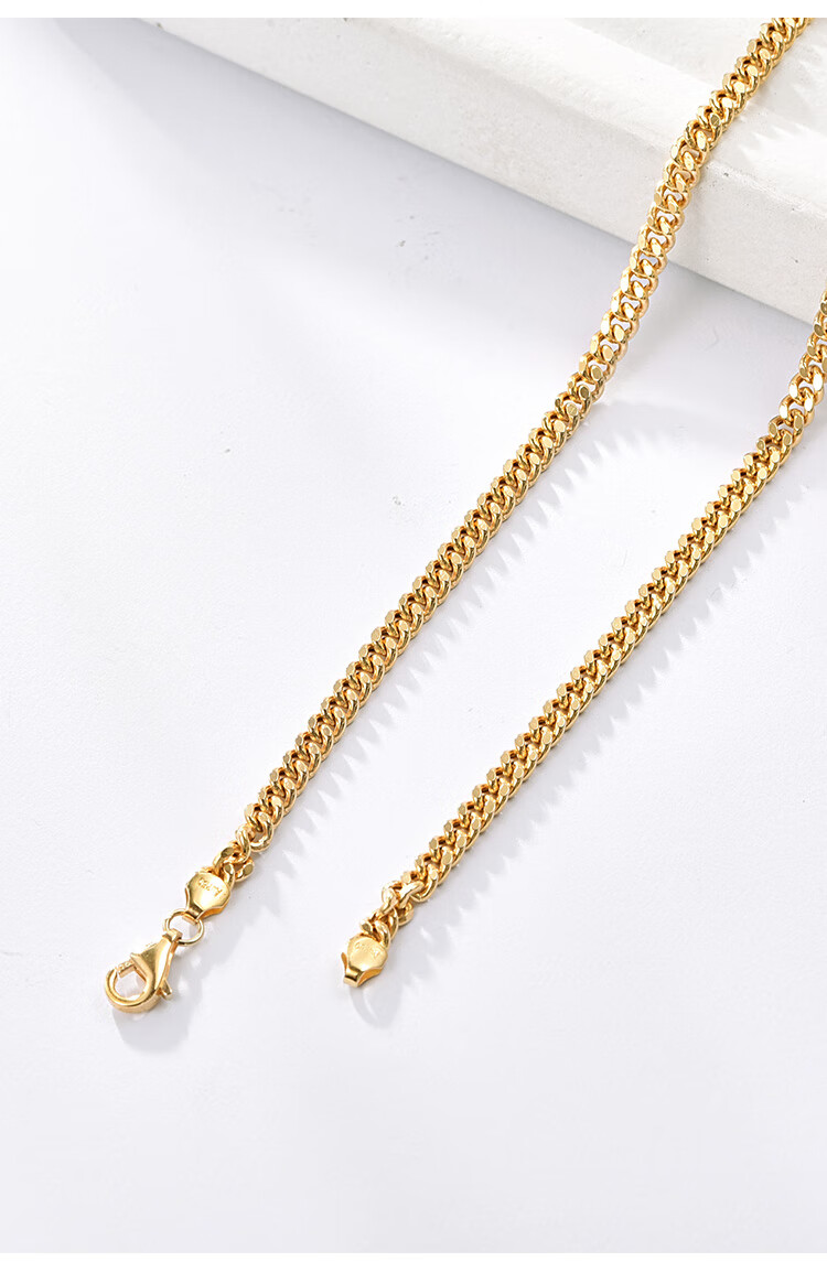 18k黄金侧身项链老板链au750马鞭项链牛仔链女加粗款男款18k黄金50cm