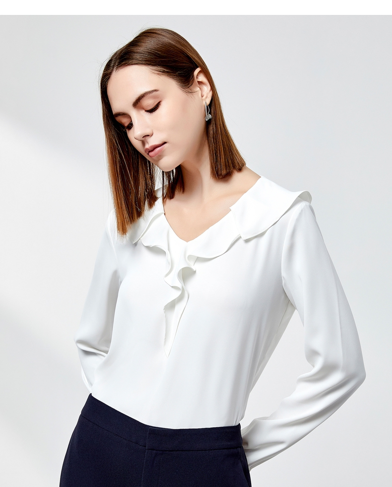 g2000商场同款女装衬衫花边领口设计可爱甜美束绳袖口休闲衬衣