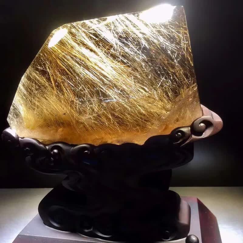 君政寻然珠宝天然金发晶钛晶花原石原矿标本水晶簇资料库半宝石家居
