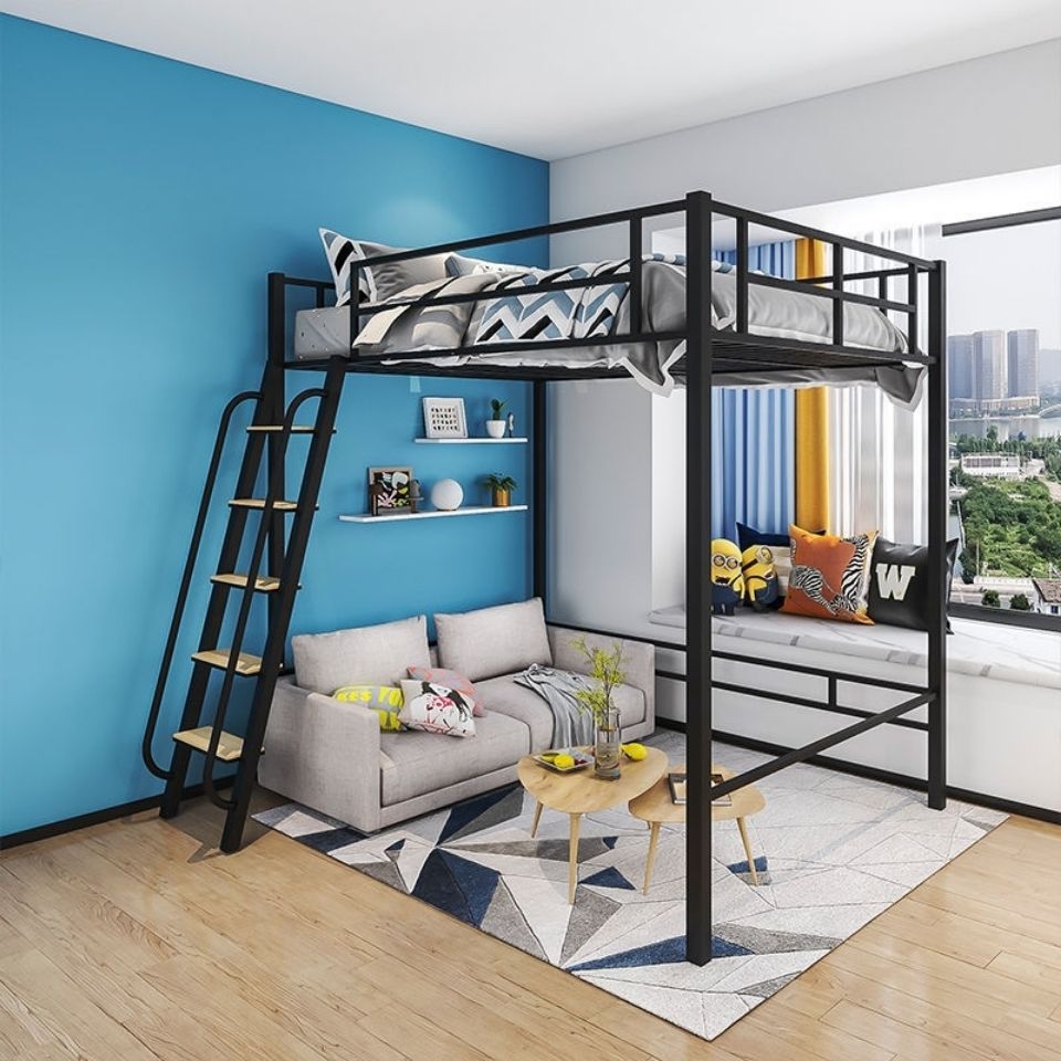 铁艺高架床省空间公寓多功能宿舍上单层学生双人小户型楼阁床定制家用