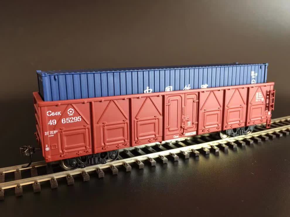 北京百酷 火车花园 1:87 c64k敞车/集装箱货运车厢 金属车钩 黑00122